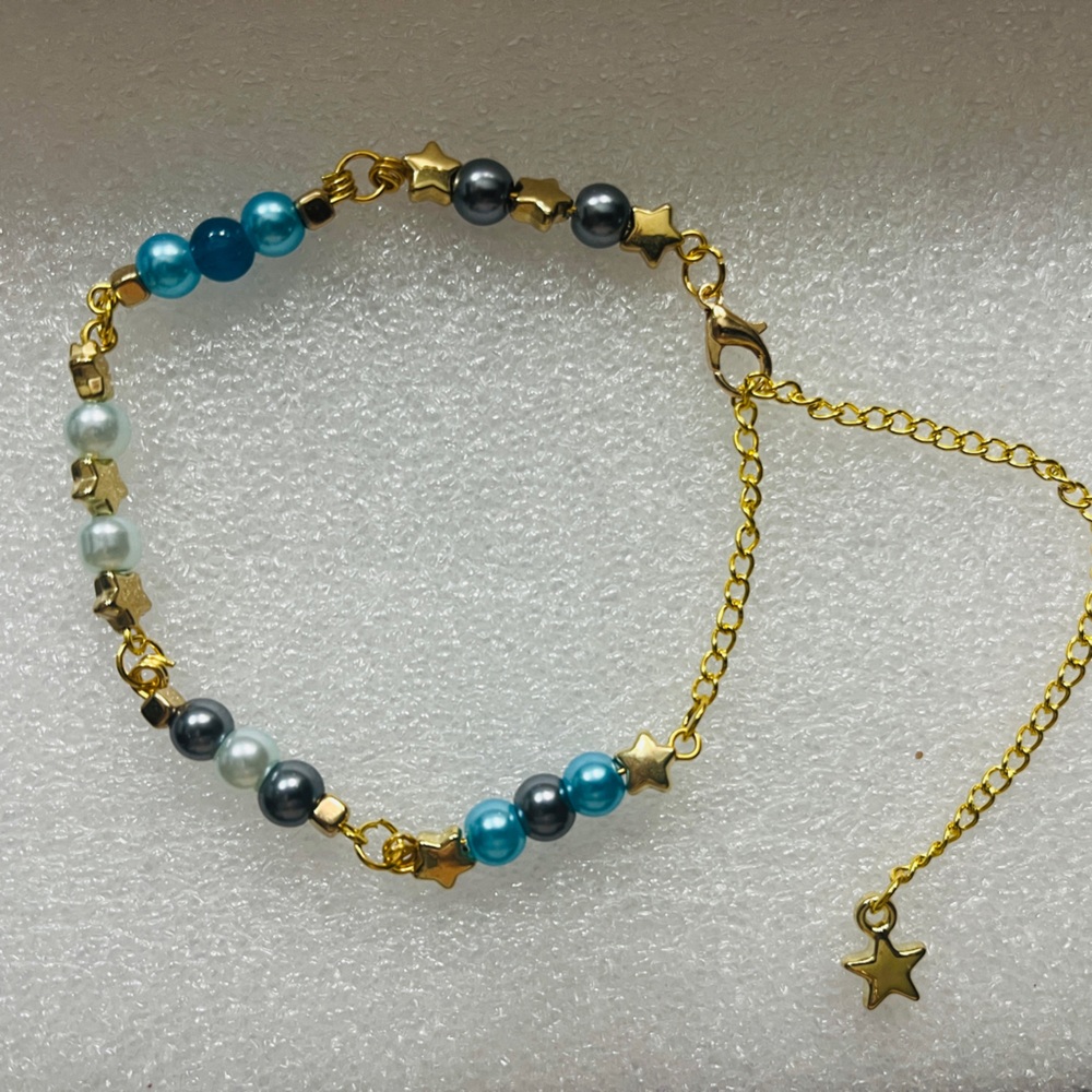 Elegant Gold and Blue Star Ankle Bracelet (6MCE10)